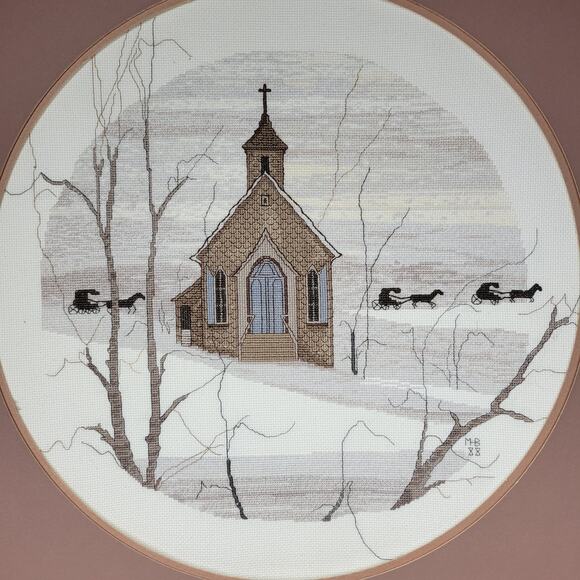 Buckley Moss Country Church Amish Needlework Winter 15x17" Decorative Wall Art - Picture 9 of 14